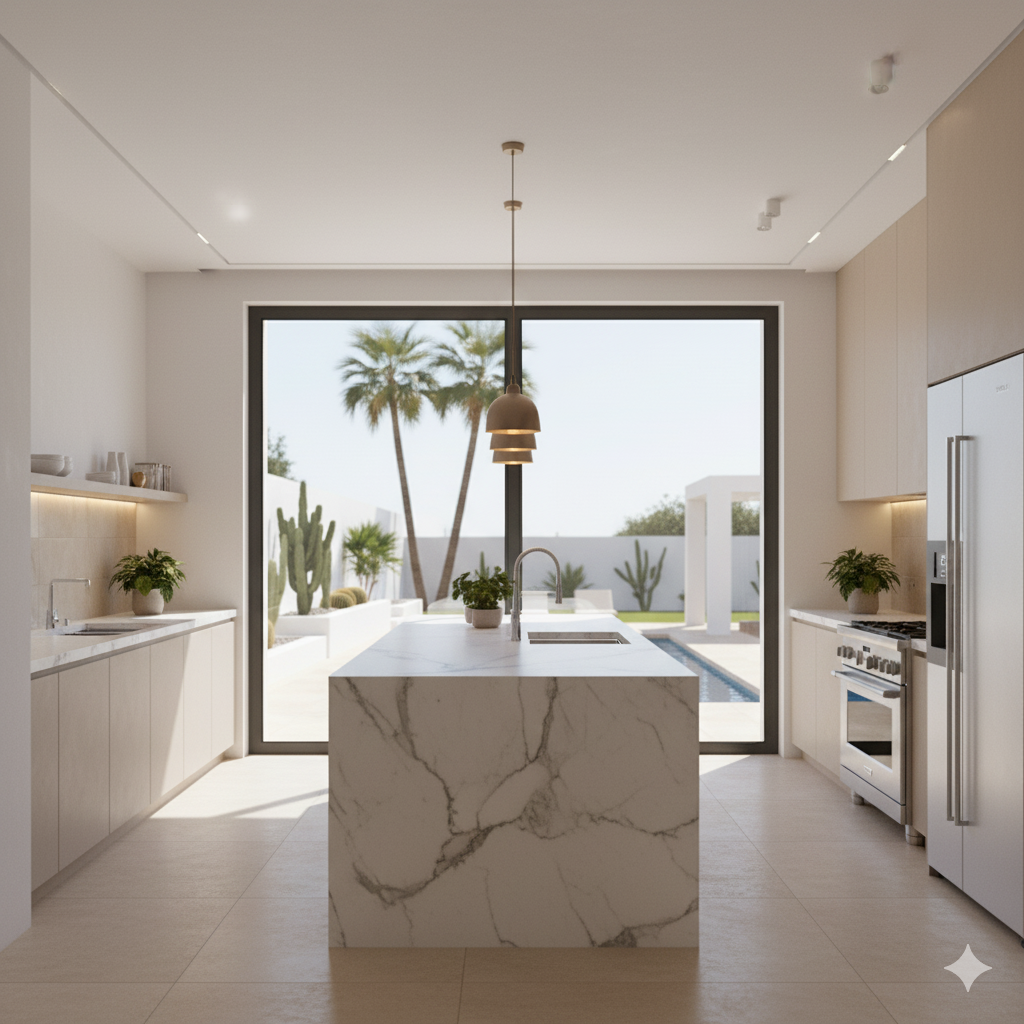 Ventana corredera con jardín