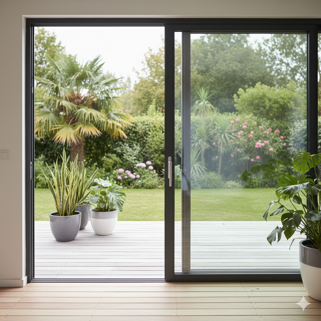 Ventanas correderas de aluminio oscuro